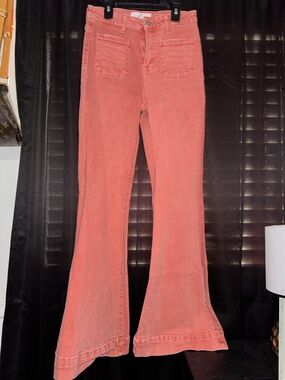 Corduroy Flare Pants in Coral Pink - Women's Wide Leg Jeans